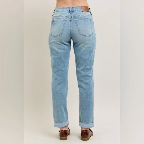 Judy Blue Full Size V-Front Cuff Boyfriend Jeans Plus Size